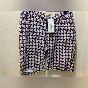 Shebeest Skinny Americano 9.5” Dog’s tooth Navy Bermuda  Print Cycle Shorts XL